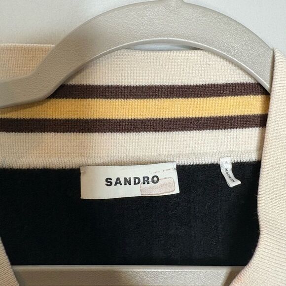 Sandro Contrast Stripe Cashmere Blend Cable Knit Sweater - Picture 9 of 9